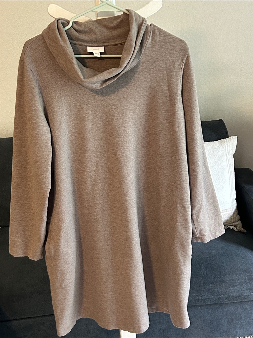 Cozy Taupe Cowl Neck Women's dress